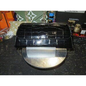 New Directions Black Croc Embossed Kisslock Flap Clutch Continental Long Wallet